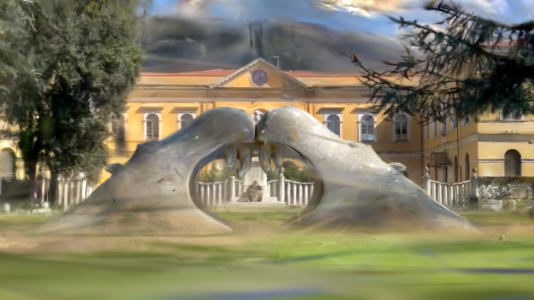 Prospettiva dall'interno di una distorsione tridimensionale, che crea un effetto di architettura liquida