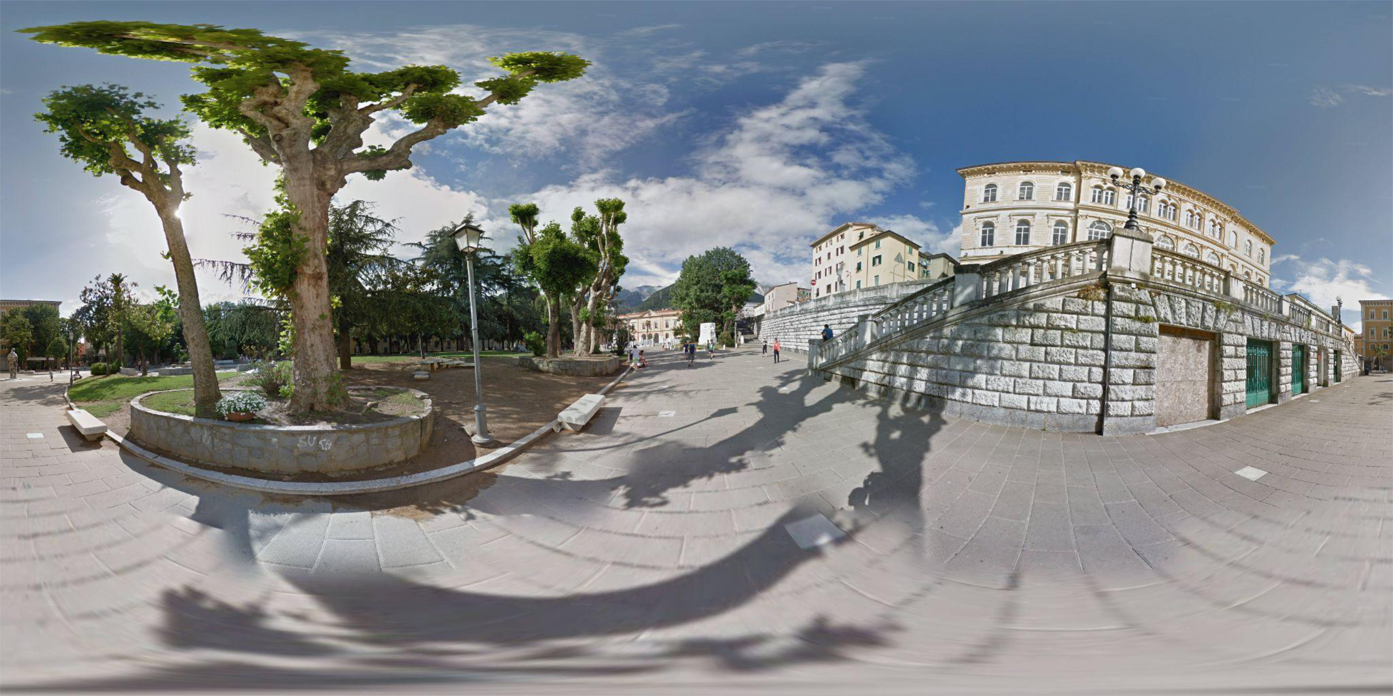 Modello 3D generato tramite Gaussian Splatting della piazza della scuola d'arte, con evidenti frammentazioni